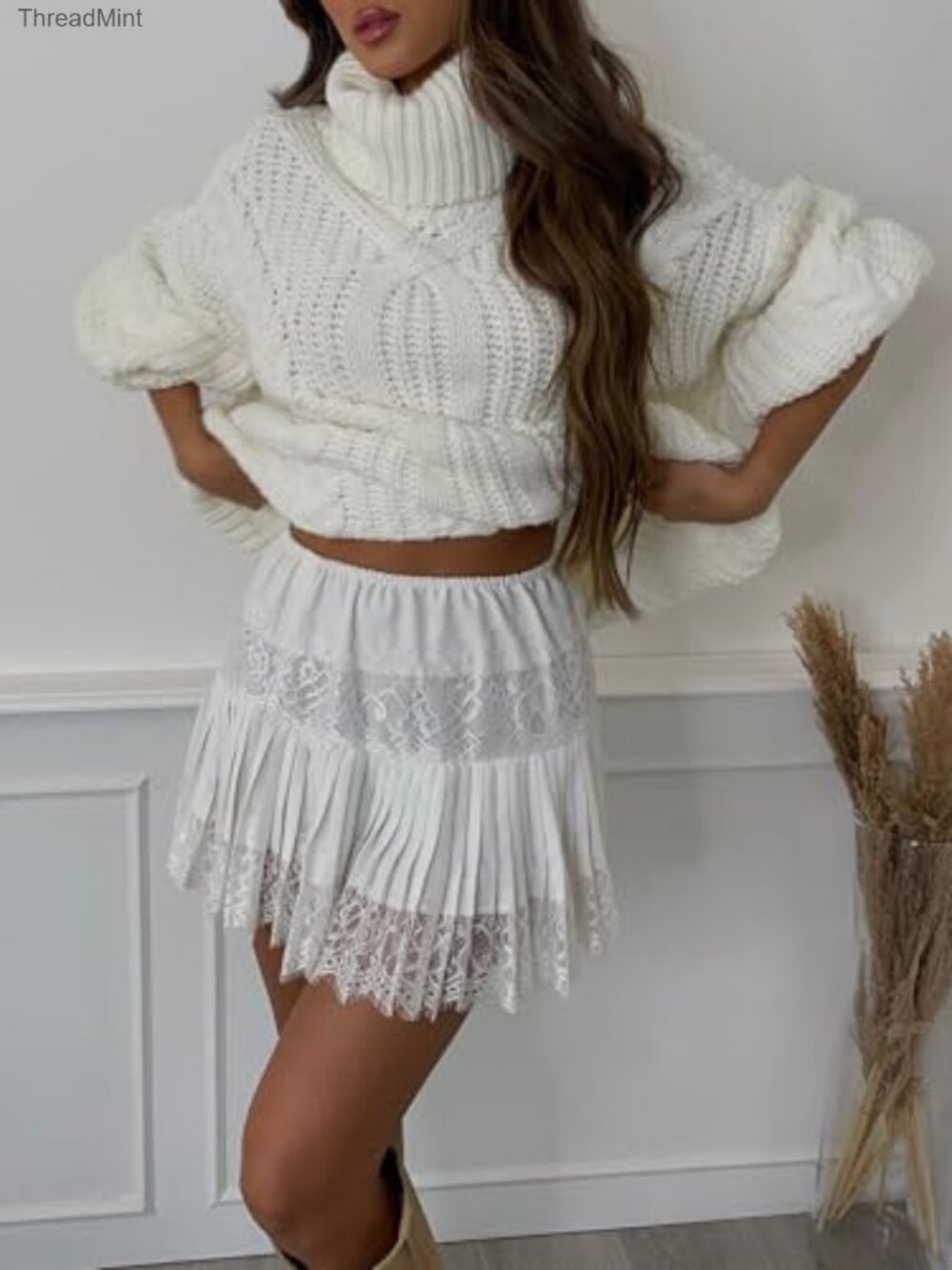 Lace Half Slip Skirt Elastic Low Waist Ruffle Pleated Mini Short Streetwear - Picture 2 of 5